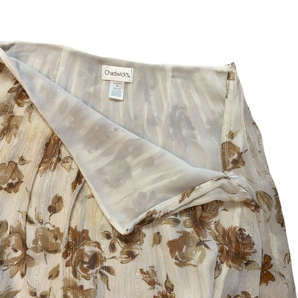 Chadwick’s Silk Floral Cream & Brown ALine Skirt Size 16 Metallic Thread Vintage - Picture 3 of 11